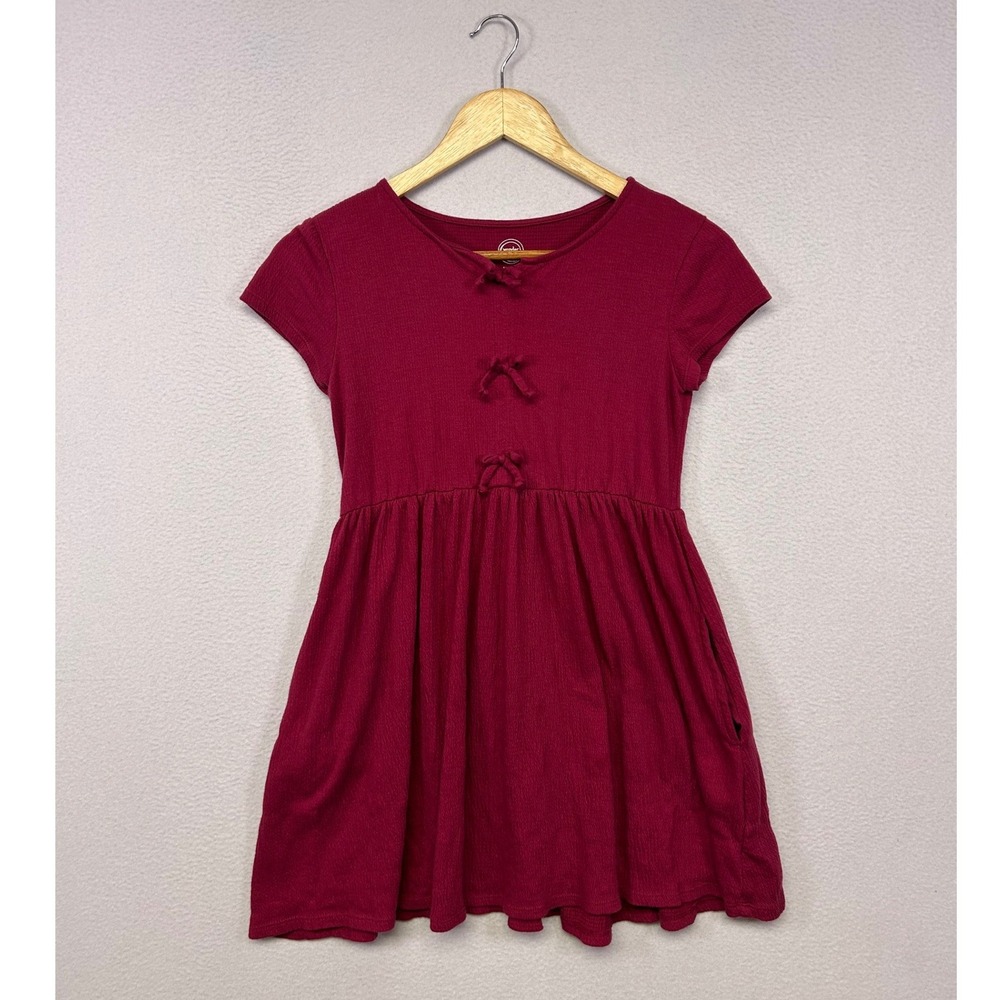 Coquette Preppy Wonder Nation Girls Size M 7-8 Maroon Bow Front Skater Dress